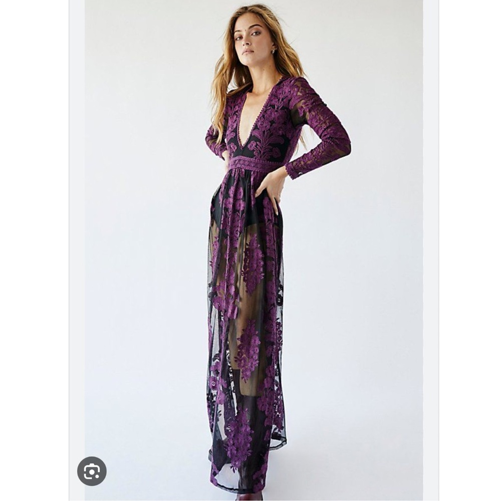 For Love & Lemons Temecula Embroidered lace Purple Witchy Maxi Dress  51” hem S